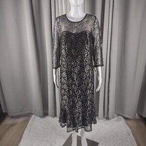 I.N. Studio Black Dress with Gold Overlay Cocktail, Evening Dress Size 14 (NWT)